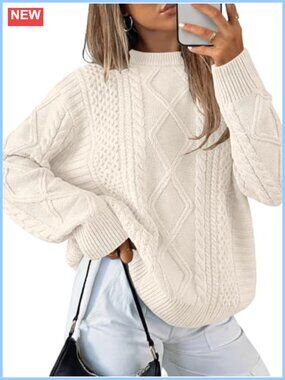 Oversized Cable Knit Pullover Sweater for Women Fall Winter 100% Acrylic